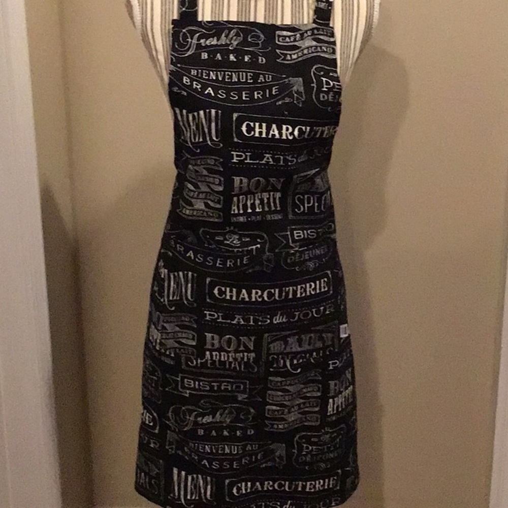 Black Bistro-Print Kitchen Apron - Unbranded